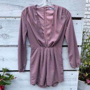 TOBI Women's Eclectic Deep Plunge Neckline Long Sleeve Romper Concert Festival